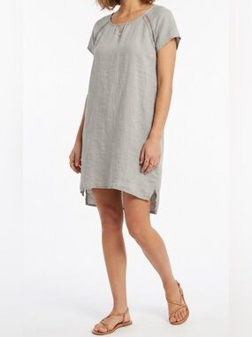 Bellambia 100% Linen Grey Tunic Dress Italian Lace Detail Size Large